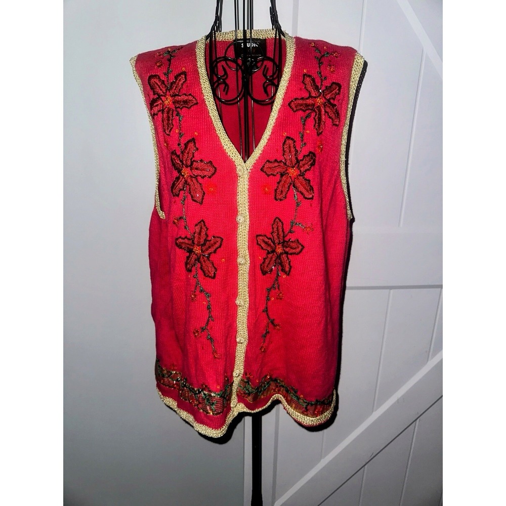Vintage Rare Designer Originals Studio Joy Christmas Sweater Vest 1X Grandmacore